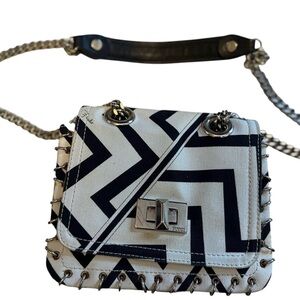 Emilio Pucci Black And White Canvas Marquise Flap Mini Bag